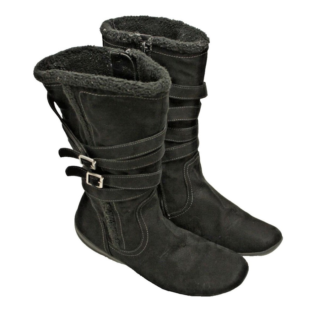 Naturalizer Winter Snow Boots Women's Size 10M Black Strappy Faux Suede Leather
